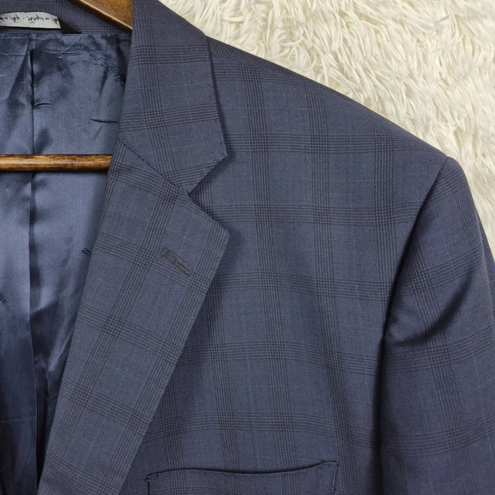 Saks Fifth Avenue Ermenegildo Zegna Suit 46R Navy Plaid Wool 2pc 36x29 Italy